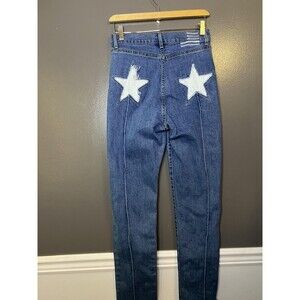 Revice Jeans Womens 28 Blue High Rise Star Patch Straight Raw Hem Denim